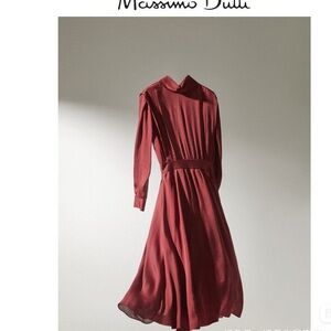 Massimo Dutti Deep Red Long Sleeve Dress